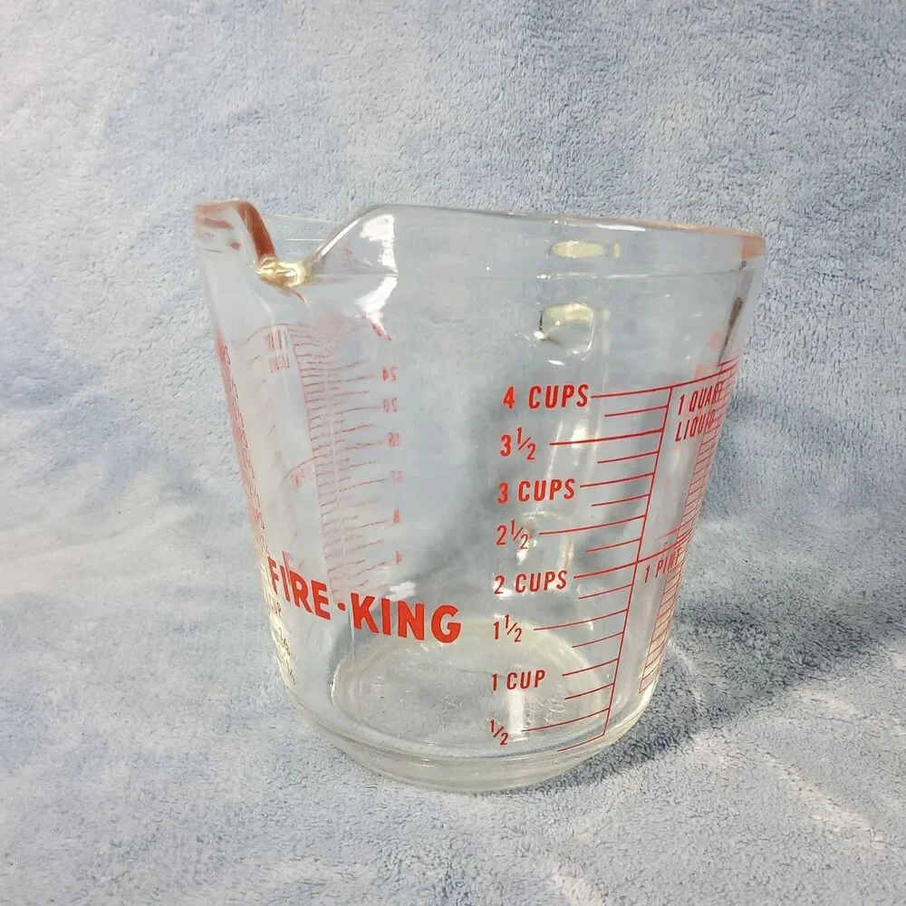 Vintage Fire King 4 Cup 1 Quart Clear Glass Measuring Cup 499 Red Letters USA